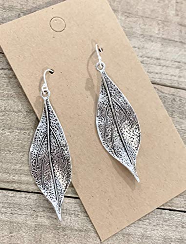 Wavy Leaf On Sterling Silver Dangle Earrings Bohemian Boho #TOP1