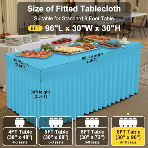 Image of Smiry Spandex Elastic Fitted Table Cloth Skirt for 8FT Rectangle Table | Stretch Washable Table Cloth, Banquet Table Cover for Wedding, Party, Indoor & Trade Shows, (Blue Mist, 96Lx30Wx30H)