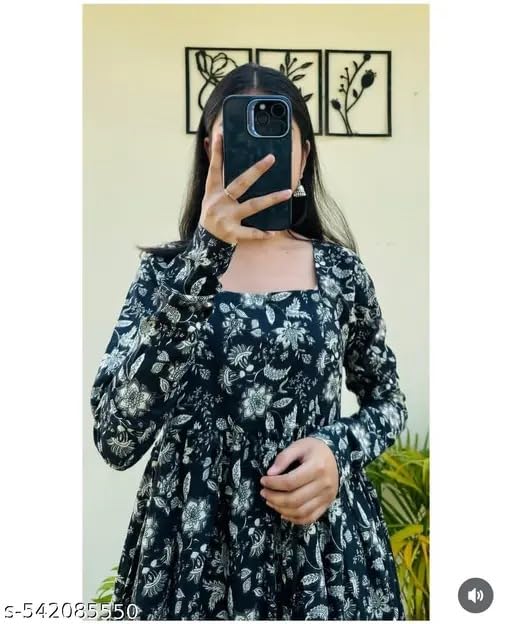 Image of Utsaahit Women's Cotton Full Sleeves Nayra Cut Long Kurti