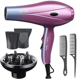 Professional AC 5000W Hair Dryer Ionic Curl Control with SmoothPro 1 Nozzle and Diffuser to Enhance Curls and Styles with 3 Heat Settings & 2 Speed Settings MO-7176