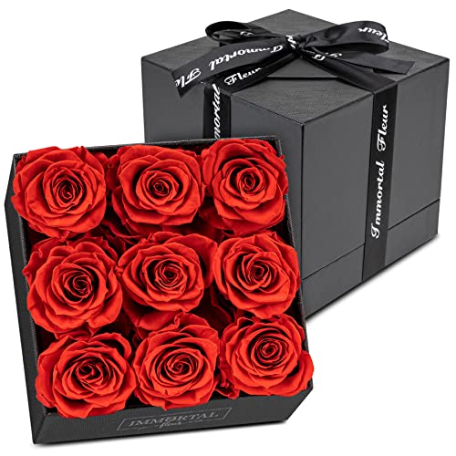 Immortal Fleur 9 Red Preserved Roses In A Box | Red Rose Box, Unique Mothers Day Gifts from Daughter, Roses That Last A Year | Happy Mothers Day Eternity Roses, Forever Roses Box | Real Preserved Flowers For Mothers Day