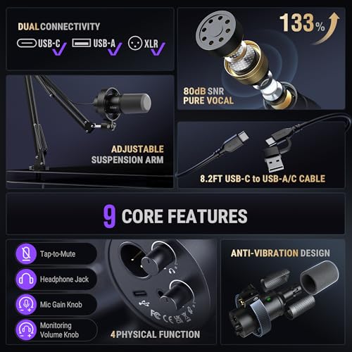 Image of FIFINE K688 Podcast Microphone Kit, USB /XLR Dynamic Microphone with Boom Arm for PC /XLR Mixer, Gaming Mic with Mute Button, Headphone Jack for Vocal, Voice-Over, Streaming, Music Recording -K688CT