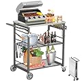 Ciokea Folding Outdoor Grill Cart with Wheels, 3-Shelf Grill Table with 27x18 in Stainless Steel Top, Rolling Pizza Oven Stand, Metal Portable Cart for BBQ Patio Camping (Grey)