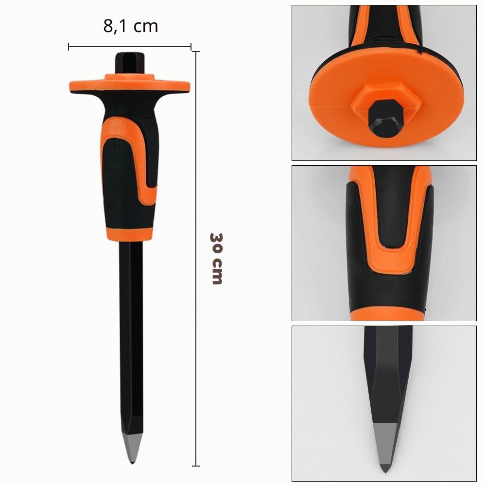 Airless SJG Set di 3 Scalpelli Scalpello Piatto Muratore, mattoni e pietre,Muratore Piatto con Paracolpo,Scalpello da Muratore Piastrelle