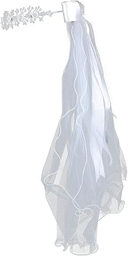 Miniatura 3 de Swea Pea & Lilli - Velo de comunión para niñas, color blanco, con cordón para la primera comunión, detalles de cuentas y cinta de satén, Blanco