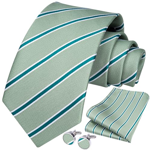 Image of HISDERN Mens Ties Set Stripe Plaid Ties for Men and Pocket Square Cufflinks Formal Silk Necktie Wedding Business