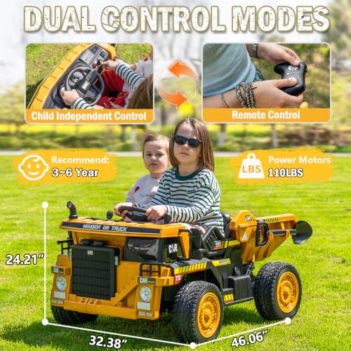 Image of NEWQIDA 24V Ride on Dump Truck 2 Seater Ride on Toys for Kids 3-6, Yellow