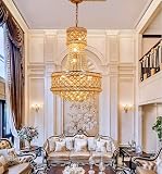 LUOLAX Luxury Crystal Chandelier, 19 Inch Empire Style Gold Chandelier with 9 Lights K9 Crystal Ball Raindrop Pendant Lighting Fixture for Living Room, Dining Room, Foyer, Lobby