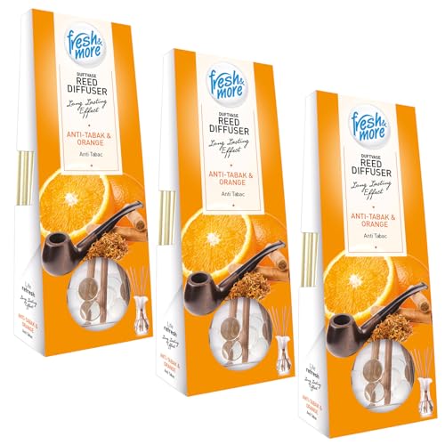 Fresh & More Duftvase Raumduft Diffuser (3er Pack) Anti-Tabak & Orange 35ml