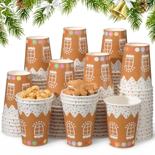 Newtay 100 Pcs Christmas Gingerbread Dessert Paper Cups, 12 oz