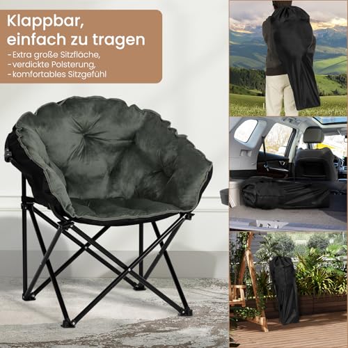WOLTU Relaxsessel 2er Set Lehnsessel Armlehnensessel Polstersessel faltbar, Mondcahir, Campingstuhl, Sessel Wohnzimmer Schlafzimmer Balkon, aus Samt Oxford-Gewebe, mit Tragetasche, Schwarz Dunkelgrau