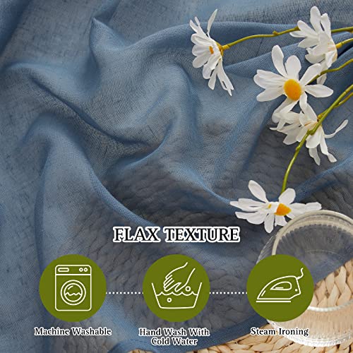 NICETOWN Flax Linen Sheer Curtains for Living Room, (Stone Blue) Grommet Vertical Drapes Semi Sheer Linen Curtains Privacy with Light Filtering for Villa/Farmhouse, W52 x L84, 1 Pair