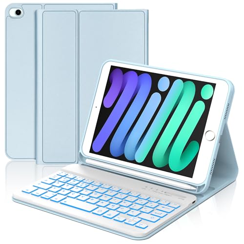 WAVATA Tastatur für iPad mini 5/4/3/2/1 mit Beleuchtete, Hülle Tastatur für iPad mini 5/Mini 4 2019/2015 Magnetische Abnehmbare Bluetooth QWERTZ Layout, Blau