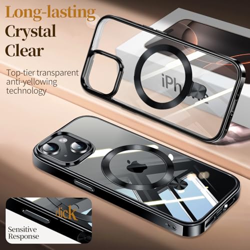 Image of ESTPEAK Titanium Black CD Mag-Stand Case for iPhone 15 Case with Invisible Magnetic Ring, [Fit for MagSafe] [Never Yellowing] Top Clear Phone Case Cover for iPhone 15 6.1 inch Men Women