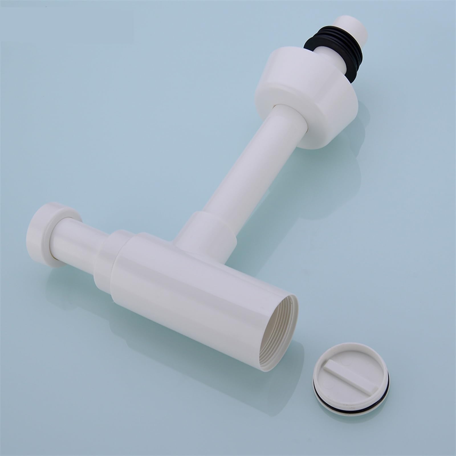 Sifón para Fregadero Trampa for Botellas Sifón Redondo ABS Plástico Baño Tocador Lavabo Tubería Residuos Desagüe emergente Blanco con desbordamiento.