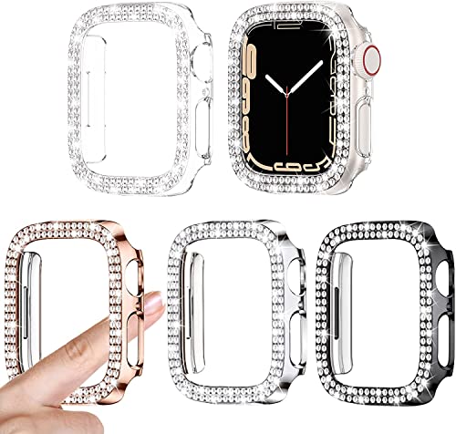 [4Pezzi] Kamita Diamante Cover per Apple Watch Serie SE/6/5/4 40mm, Custodia Protettiva Antiurto [No Screen Protector], Glitter Bumper Case per iWatch6/iWatch5 (Trasparente+Argento+Nero+Oro rosa)