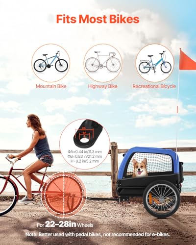 VEVOR Hundeanhänger, unterstützt bis zu 30 kg, Fahrradanhänger für kleine & mittelgroße Hunde, klappbarer Rahmen mit Schnellspannrad, universelle Fahrradkupplung, Reflektor, Flagge, interne Leine