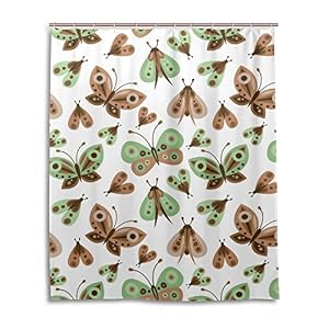 Waterproof Shower Curtain for Bathroom Butterfly Polyester Fabric Bath Stall Curtain with Free Hooks 60×72”