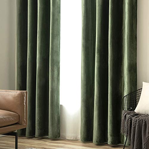 MIULEE Olive Green Velvet Curtains for Bedroom 2 Panel Set 85 Inch Drop Curtains - Image 2