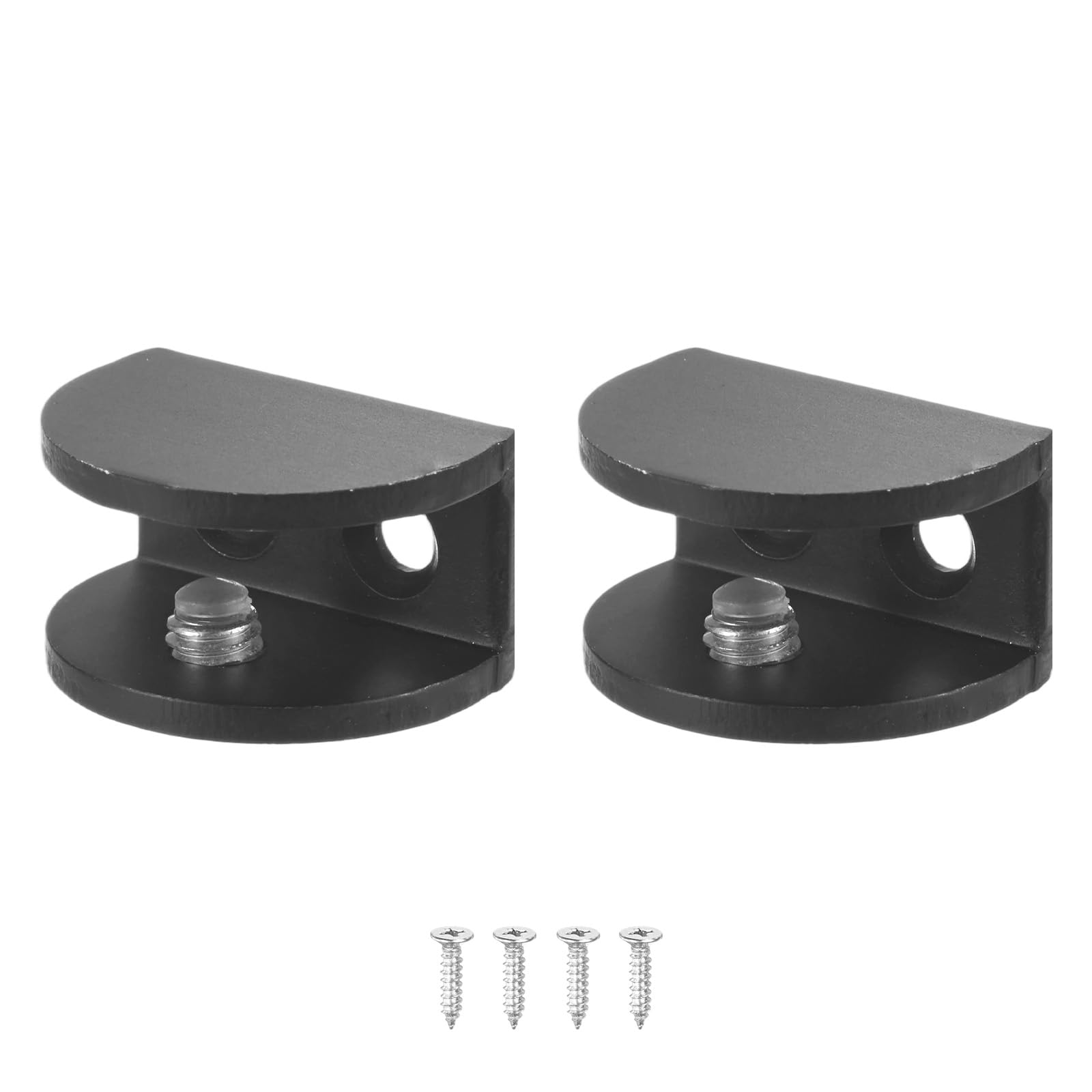 M METERXITY 2-Pack Glass Shelf Brackets, Adjustable No-Drill Semicircle Medium Glass Clamp Connector for 8-10mm Thick Shelf Brackets, Use for Bathroom/Showcases/Wardrobe [Black]