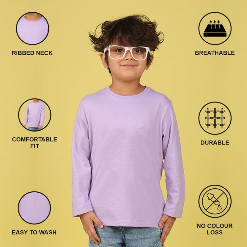 Image of Nusyl Boys Solid Cotton Blend Tshirts - Soft & Comfortable Full-Sleeves T-Shirts | Casual Wear for Kids & Teen Boys | Full Sleeves T-Shirts |- NUBCTSF001-PO2-1