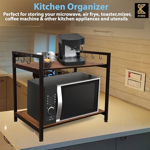 Image of KYZEN Deluxe Microwave Oven OTG Stand for Kitchen Counter, Toaster Organizer, Extra Storage with Side Hooks for Home & Kitchen Appliances 2T Deluxe