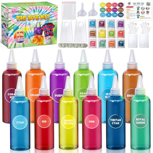 Tie Dye Kit 12 Colours Fabric Tyedyedye Kit Non-Toxic Tye Dye Kit for Kids Adults Large Groups Handmade Party