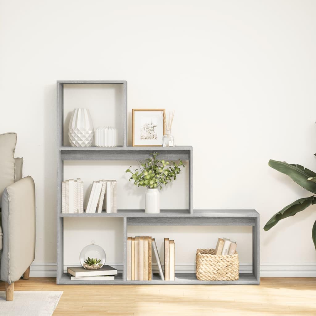 Bücherregal Raumteiler 3 Stufen Grau 123x29x123 cm | Holzwerkstoff, Feuchtes Tuch Reinigung, Vielseitig Einsetzbar, Flexible Aufstellung