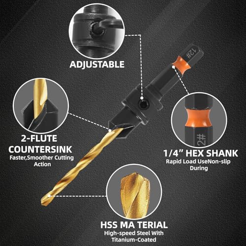 YQANDL Adjustable Countersink Drill Bit Set