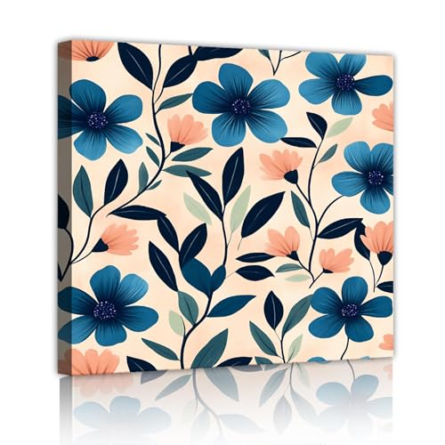 SHENGPOSTER bodegón lienzo plantas flores lienzo carteles y grabados cuadros modernos de arte de pared para sala de estar dormitorio decoración del hogar azul 55x55cm marco interior