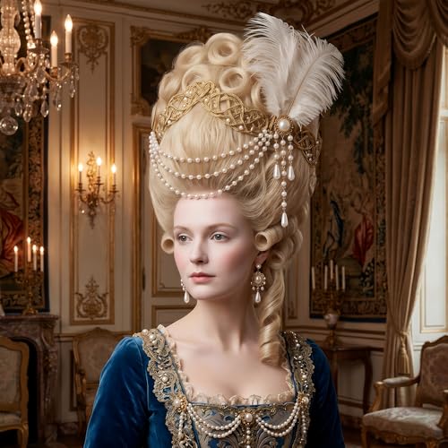 2Pcs Accesorios para el Cabello Victoriano para Mujeres, Clips de Barrette con Pluma de Avestruz y Borla de Perla Estilo Reina del Renacimiento del Siglo XVIII, Disfraz Marie Antoinette Peinado Colmena Rubio miniatura 5