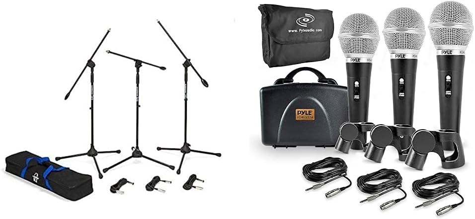 Samson BL3VP Boom Stand and Cable (3-Pack) & Pyle 3 Piece Professional Dynamic Microphone Kit Cardioid Unidirectional Vocal Handheld MIC