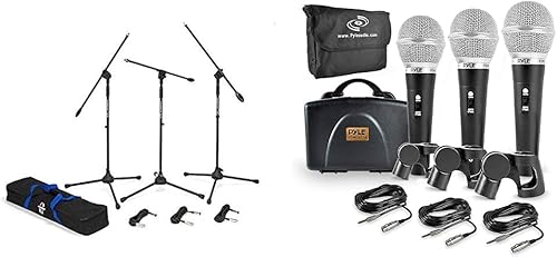 Samson BL3VP Boom Stand y cable (paquete de 3) y Pyle 3 piezas Kit de micrófono dinámico profesional cardioide unidireccional Vocal Handheld MIC