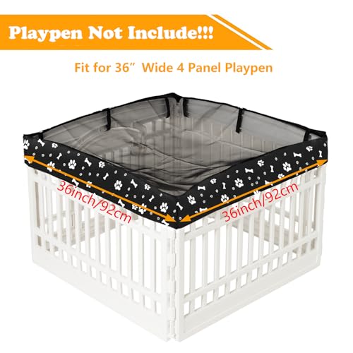 Image of Dog Playpen Mesh Top Cover for 36 inch Inch Pet Playpen with 4 Panels, Dog Crate Cover Pet Tent Puppy Play Pen Cover, Ideal for Indoor /Outdoor Use. Note: Playpen Not Included (Black)