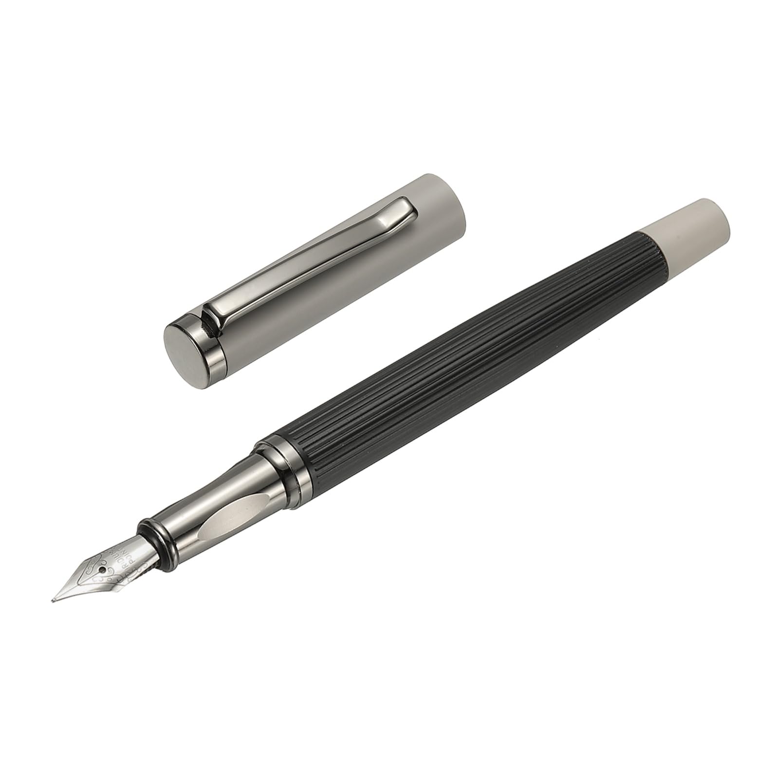 PATIKIL Fountain Pen Medium Nib, Metal Fountain Pen Barrel Handcrafted Pen for Professional Office Journaling Gifts, Gray