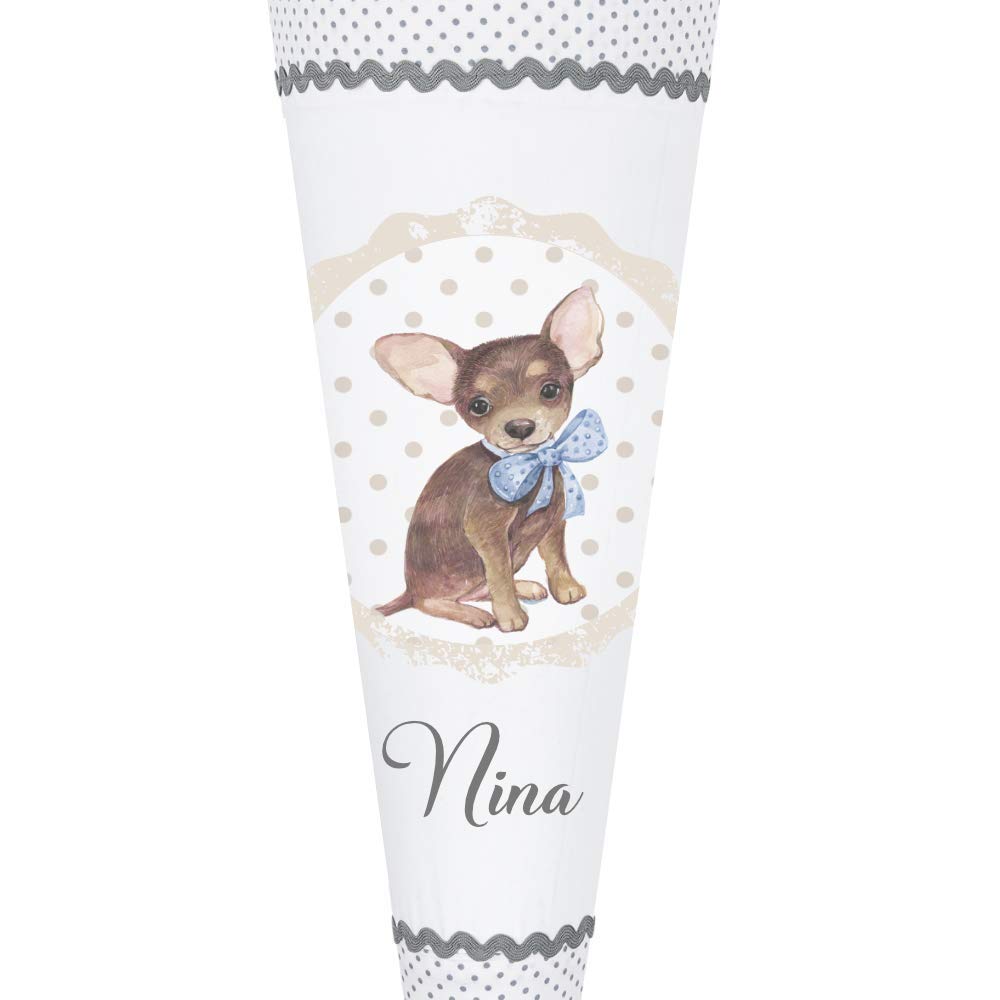 Hund Schultüte mit Namen aus Stoff 70cm groß