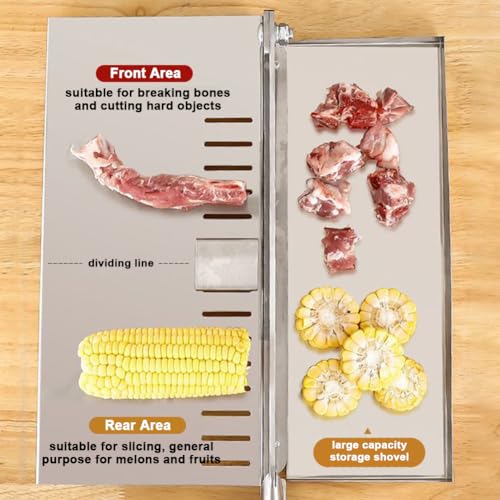 Affettatore manuale di carne da 375mm, taglierina ossea in acciaio inossidabile con protezione regolabile e piedini antiscivolo.Ghigliottina resistente per carne di manzo, pesce, pollame.Strumento di