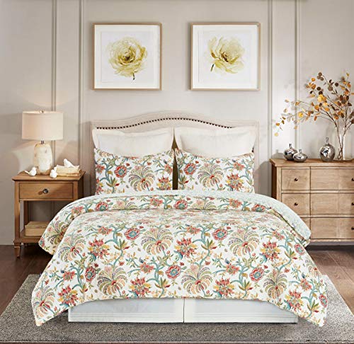 C&F Home 82518.3FQSET Colonial Williamsburg Braganza Red Blue Yellow Jacobean Full/Queen Cotton Quilt Set Reversible Machine Washable Bedding Floral Flower Full/Queen 3 Piece Set Blue thumb #7