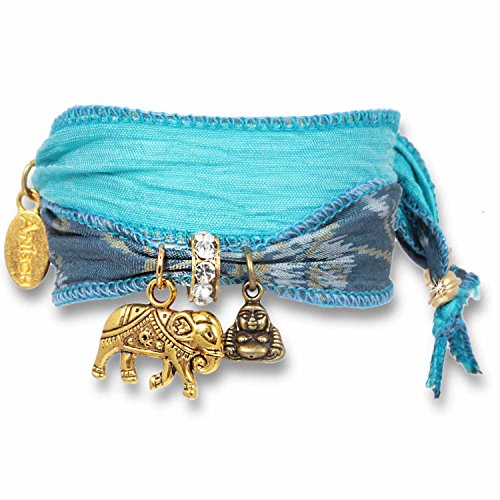 Anisch de la Cara - Donne Braccialetto - Blue Delight - Joy And Happiness Braccialetto Fortunato Fatto di Sari Indiani - Articolo n 2210-e