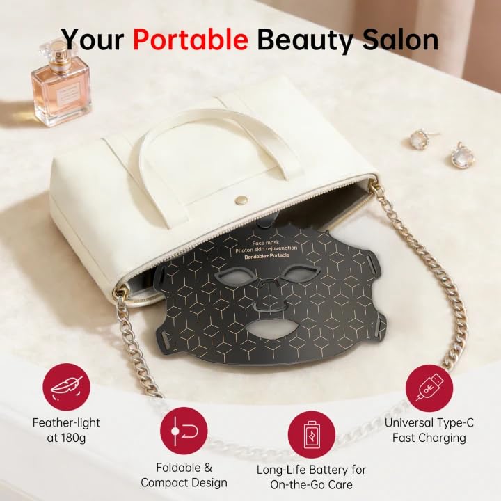 Red Light Face Mask, 7 Colors Red Light Facial Mask, Cordless & Portable Facial Skin Care Device for Women at Home & Travel, Black - Image 6