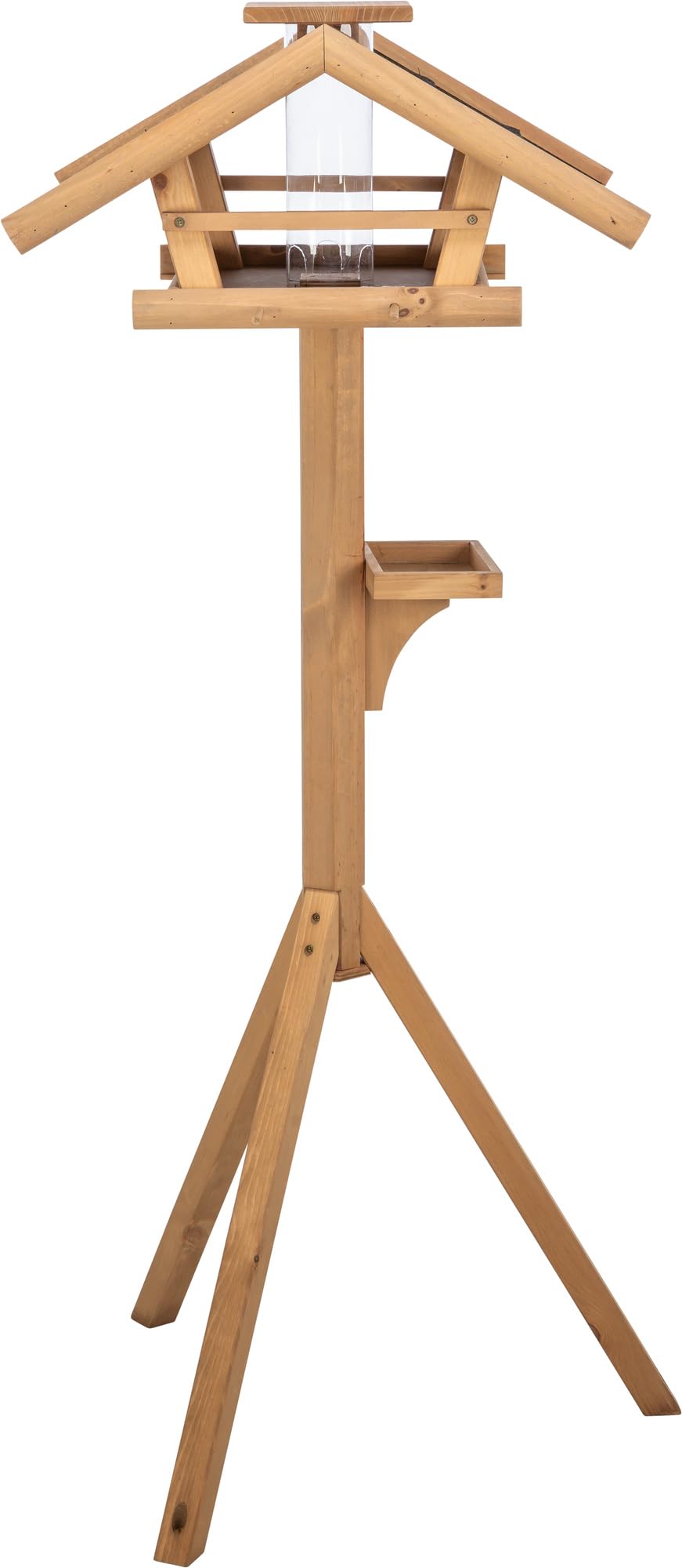 TRIXIE Vogelfutterhaus mit Ständer - Silo mit abnehmbarem Deckel hält Futter trocken & sauber - 4 Sitzstangen, auch für Meisenknödel - Futtertisch für Bodenfresser - 55 × 27 × 53 cm - 1,40 m - 55809