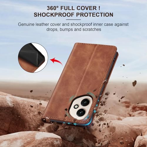 Image of Jasonyu Cover for Honor 400 Flip PU Leather Case, Book Wallet Cover, Stand Function, Magnetic, Card Slots, TPU Bumper Case (Brown)
