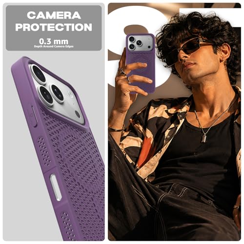 Image of Pikkme Back Cover for iPhone 17 Pro Max | Honeycomb Cooling Design | Silicone Heat Dissipation | Mag-Safe Compatible | Shockproof Camera Protection Bumper Case (Purple)