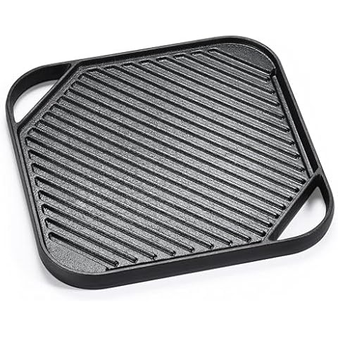 Mountain Grillers Reversible Cast Iron Griddle - Flat Top Griddle Pan and Grooved Grill-Pan Style - for Gas Stovetop, Oven, and Open Fire, Black - 10.6 x 10.6 Inches Cover