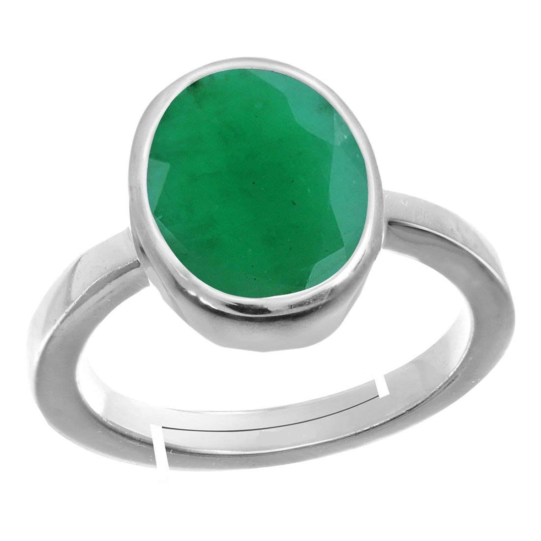 Natural Panna Stone Silver Plated Emerald Adjustable Panna Ring Certified Loose Gemstone (Green 9.25 Carat) for Men/Women Silver Plated Emerald Silver Plated Emerald