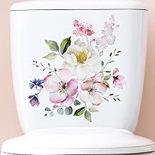 Floral Toilet Lid Decals-Flowers Minimalist Flowers Pattern Toilet Seat Lid Stickers-Bathroom Toilet Stickers-Self-Adhesive Paintings Green Leaf Floral Toilet Lid Decals 11.4x9.2in