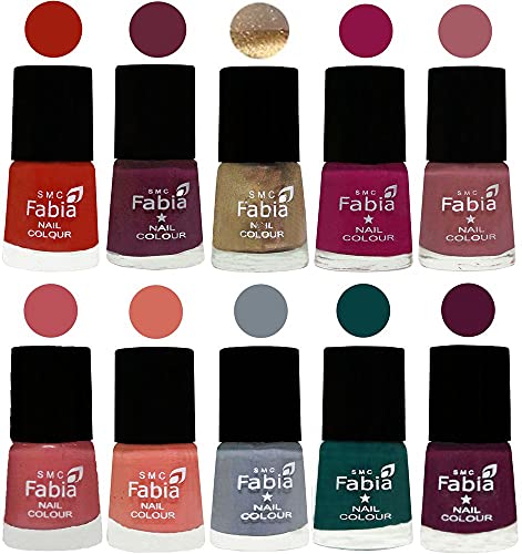 Image of SMC Fabia ALL IN ONE (PACK OF 10), Long Lasting Glossy Nail Polish, 6 ml Each, All Vibrant Colours,01844