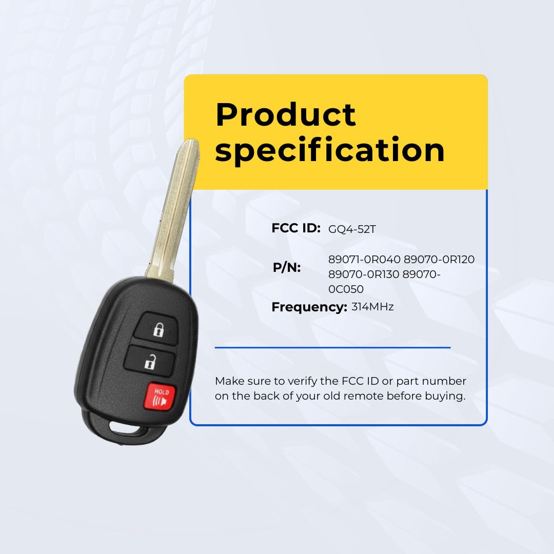 Chiave telecomando di ricambio per Toyota Highlander 2018 FCC GQ4-52T, codice articolo 89071-0R040 89070-0R120 89070-0R130 89070-0C050