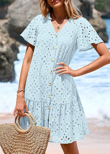 Image of KIRUNDO Eyelet Dresses for Women Button Down Mini Babydoll