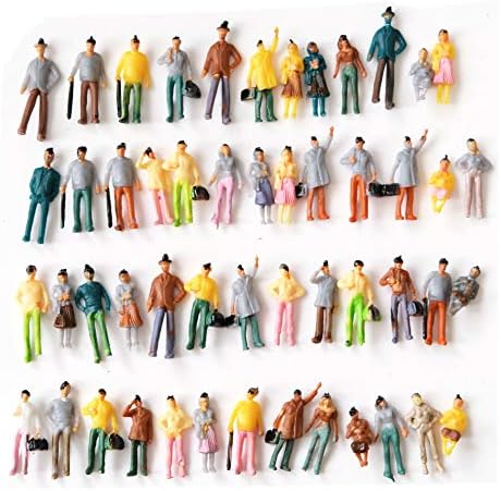 People Figurines M50 50 PCs Model Trains Architectural 1:75 Scale Painted Figures Sitting and Standing Tiny People for Miniature Scenes New